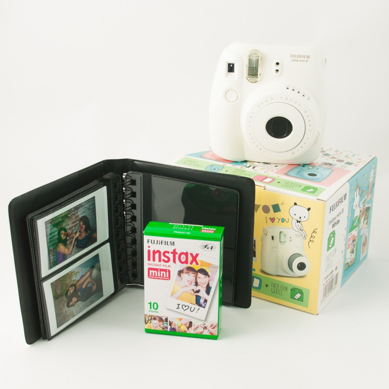 Cámara FUJI Instax Blanca MINI 8 Kit Party  + album regalo + carga de 10 fotos
